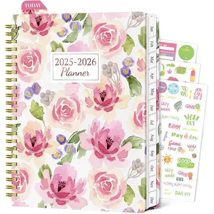 2025-2026 Planner Weekly and Monthly from July 2025 - June 2026, 6.5" x 8.8" A5 Academic Planner with Tabs for Women, Spiral Hardcover Agenda Notebook for School & Office Schedule, Pink Flower