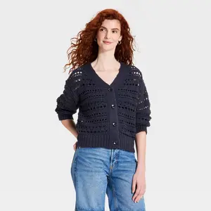 Women's Openwork Cardigan Sweater - Universal Thread Navy Blue XL