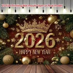 2026 Happy New Year Tapestry Large Gold Red Balloon Border Durable for Weddings Birthdays New Year's Eve Parties Gold Burgundy Winter Theme Merry Christmas Banner Ornaments Background