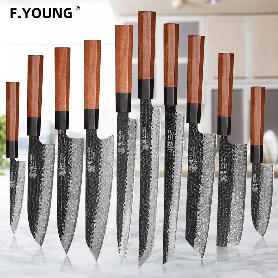 F.YOUNG Japanese Hand Forged Chef Knife Damascus Steel Kitchen Knives Vegetable Meat Slicing Sashimi Utility Cooking Utensils