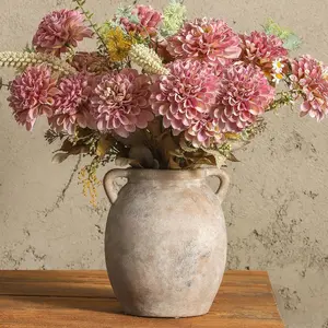 Ceramic Flower Vase 7.6 inch Farmhouse Rustic Decorative Pottery Terracotta Vase for Home Decor Table Mantle Fireplace Living Room Bathroom Wedding Centerpiece Whitewashed