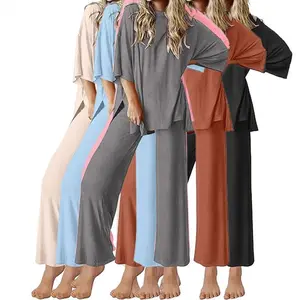 Loungesetsforwomenshortsleevetopsandlongpantssoftcomfyset2pieceoutfitsS-XXLwomen'ssetpajamas