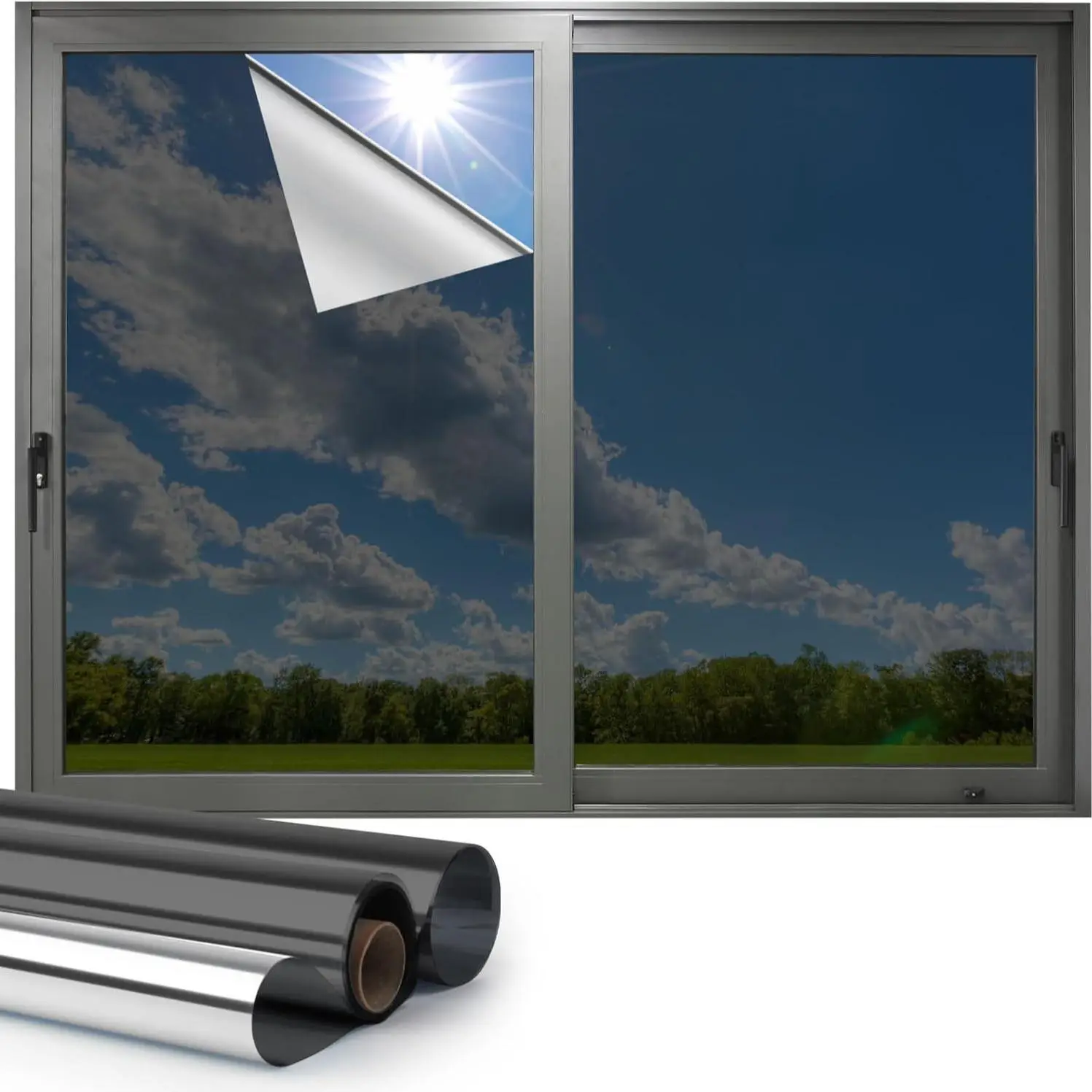 Window Privacy Film, 1 Roll One Way Daytime Privacy Static Cling Sun Blocking Anti UV Reflective Window Tint for Home and Office, Sun Shade Film