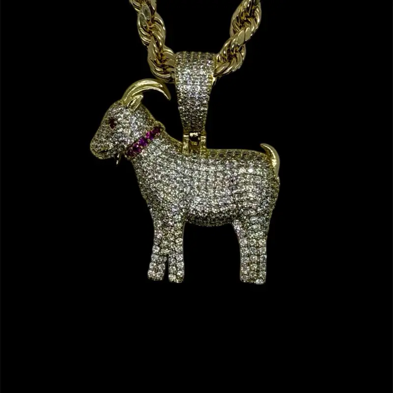 14k Gold Plated Goat CZ Pendant Necklace Chain, Daily Wear Chain Jewelry for Men