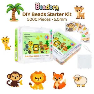 Beadora  5.0mm Fuse Beads Kit – 5000pcs Colorful Beads Set with 12 Patterns, Fruits, Dinosaurs & Animals, DIY Craft Kit for Kids, Educational Toy & Birthday Gift