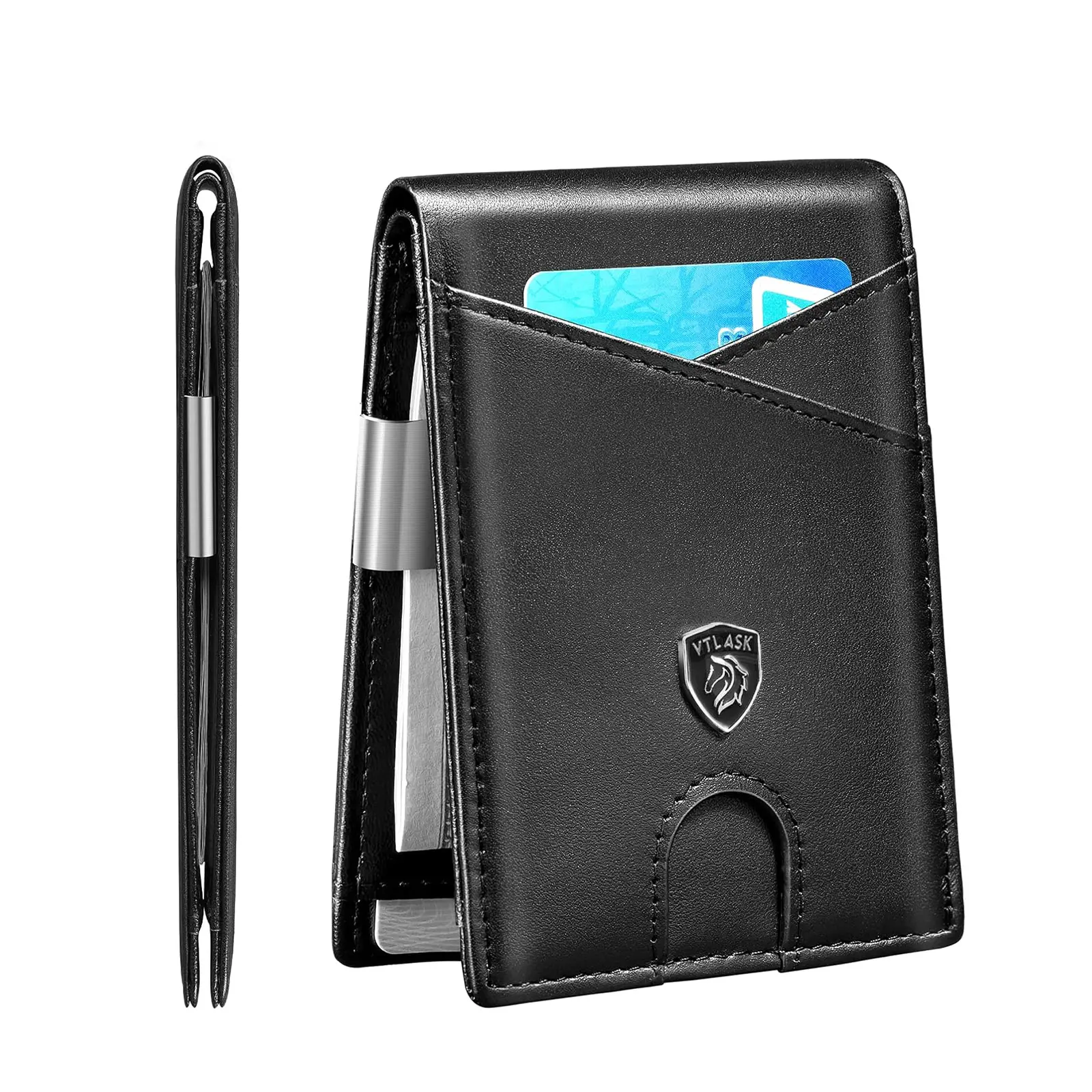 VTLASK 2026 Ultra-Thin Slim Mens Wallet, Father's Day Gifts, Boxed Compact Bifold with 12 Card Slots, RFID Blocking, Carbon Fiber & Leather, ID Window, Money Clip