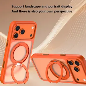 Magnetic 360°Rotation Stand Phone Case For iphone 16 17 Pro Max Plus With Ring Holder Frosted Transparent Case