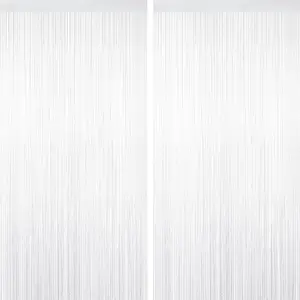 White Tinsel Backdrop Foil Fringe Curtains - 2 Packs Door Streamers Backdrop for Birthday Door Decorations, Party Supplies for Bachelorette, Graduation, Christmas, Disco Decor