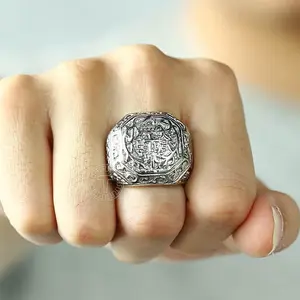 Male Men Ring 316L Stainless Steel Carved Cross Signet Ring US Size 8-13 Valentine's Gift Daily Wedding Engagement Anniversary Jewelry