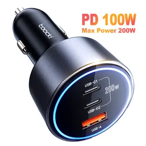 USB C Car Charger Fast Charging 200W, Dual PD 100W Type C Car Charger, PD3.0/QC4.0/PPS Cigarette Lighter Adapter for iPhone 16/15/14/13/12, Galaxy S22/S21 Ultra, MacBook, Laptop etc
