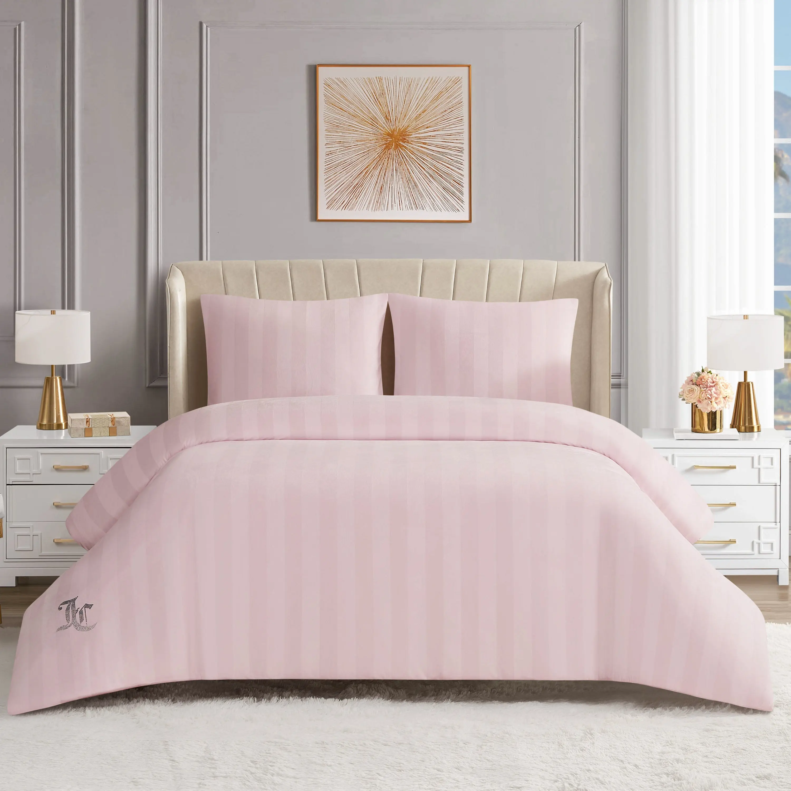 Jenny Velour Striped Jacquard Comforter Set