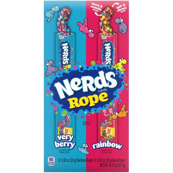 Chewy Rope Candies - Rainbow & Very Berry Flavors, Sweet Bite-Sized Snack Variety Box, 0.92oz (16 ct), Candy