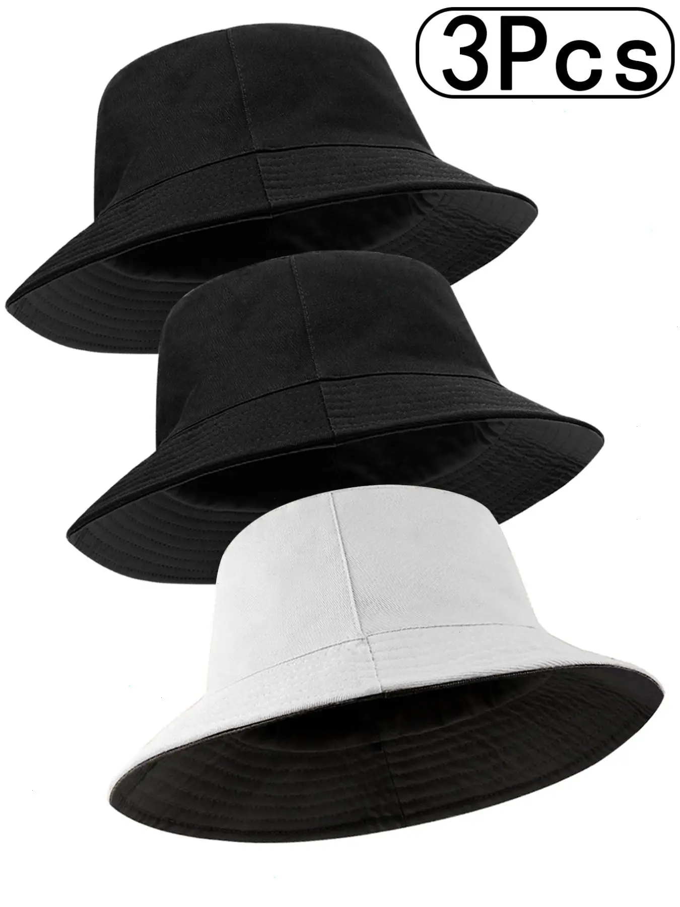 3Pcs-Double-Sided Summer Bucket Shape Fisherman Hat for Men and Women, Stylish Sun Hat with Two Color Choices, Casual Outdoor UV Protection Bucket Hat, Sunhat