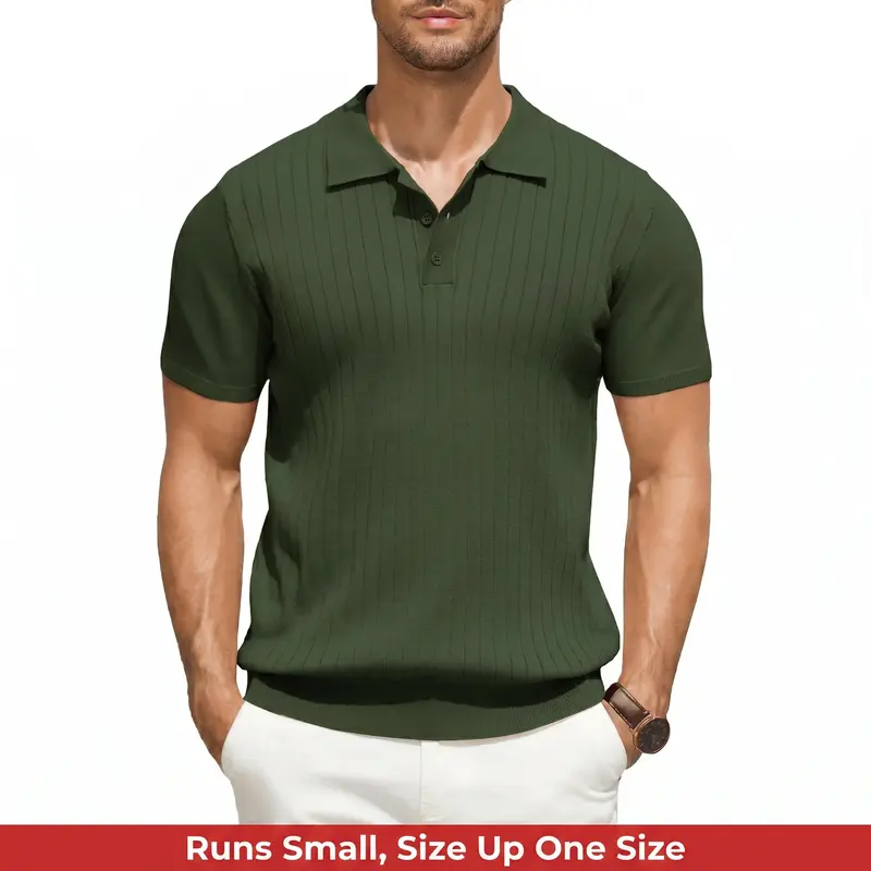 COOFANDY Men's Knit Polo Shirts Short Sleeve Ribbed Knitted Shirt Summer Lightweight Casual Golf Shirts