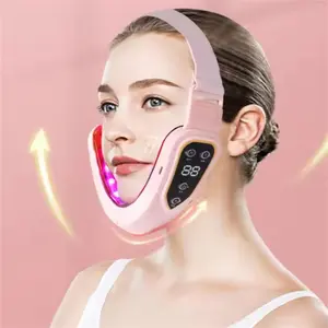 Double Chin Machine Facial Lifting Device with 5 Modes & 12 Intensity Levels Intelligent Skin Tightening for Women's Skincare Pink Plastic USB Rechargeable V Face Massager - Firming