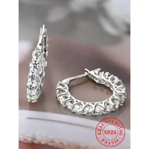 S925 Sterling Silver Fashionable Rhinestone Decor Hoop Earrings, Elegant Jewelry for Women & Girls, Trendy All-match & Exquisite Jewelry for Gift