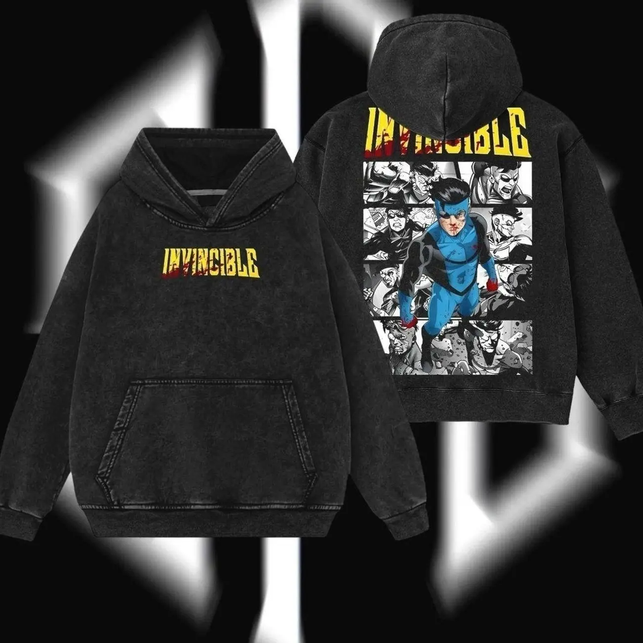 Superstyle Limited Edition Emperor Mark Grayson Invincible War Comic Double Printed Oversize Lightweight Acid Washed Tee TV Series Graphic Tee V84