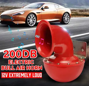 12V 200db Car Horn Red Horn Electric Bull Horn Cow Sound Metal Horn for Truck Train Boat Motorcycle Car Truck Boat Super Loud