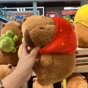 Cute Strawberry Hat Capybara Plush Toy, Soft Stuffed Animal Doll, Cuddly Stuffed Animal, Perfect Gift for Christmas, New Year, Valentine's Day, All Holidays