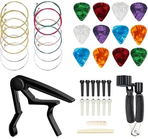 Acoustic Guitar Accessories Kit,Guitar Tool Changing Kit Including Acoustic Strings, Picks, Capo, Bridge Pins, Bridge Saddle Nut and 3 in 1 guitar string winder cutter and pin puller.