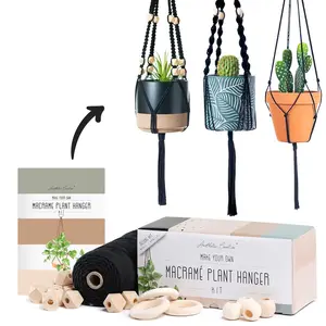 Macrame Kit-Black Edition-Makes 3 Macrame Plant Hangers with Easy to Follow Instructions for Adult Beginners - Includes 109 Yards 3mm Cotton Macrame Cord, Wooden Beads & Custom Instruction Booklet