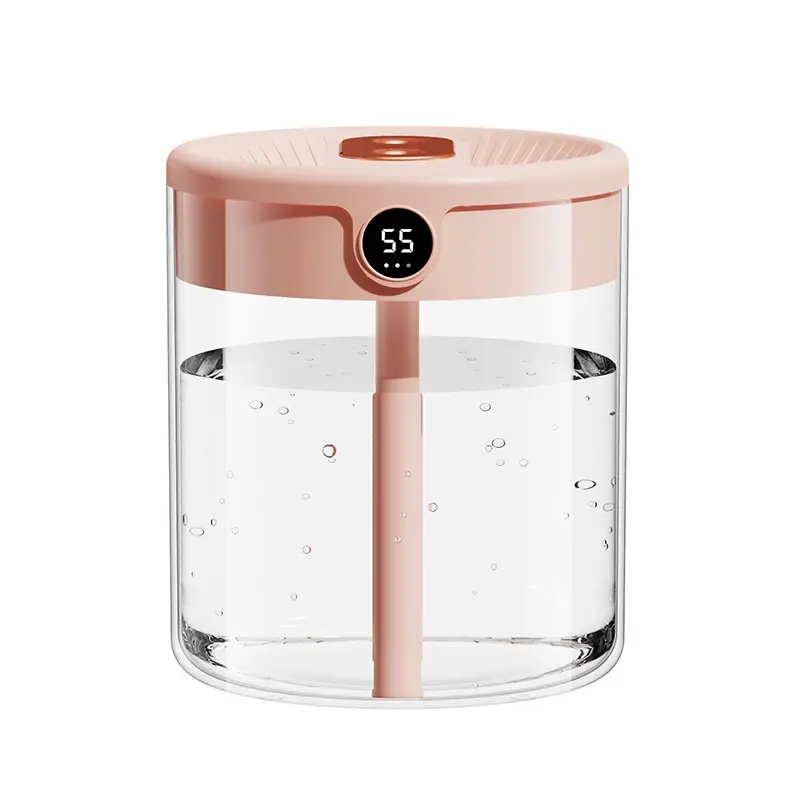 2L Portable USB-Powered Compact Dual-Spray Humidifier (Pink Digital Display Version, 10x12cm), Large Tank, Quiet Operation, Adjustable Flow Rate, Night Light, Long-Lasting Performance - Bedroom Home Air Humidifier Sleep Aid