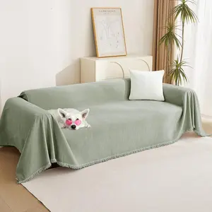 Couch Cover L Shape, Sectional Couch Covers, Couch Cover Blanket Furniture Protector for Pets, Sofa Covers Tassel Chenielle Sofa Slipcover Soft Throw Couch for Dogs,91"X150", Sage Green