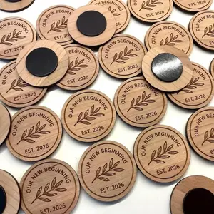 Personalized Wood Magnet – Custom Engraved Wedding Favor, Logo Branding Gift