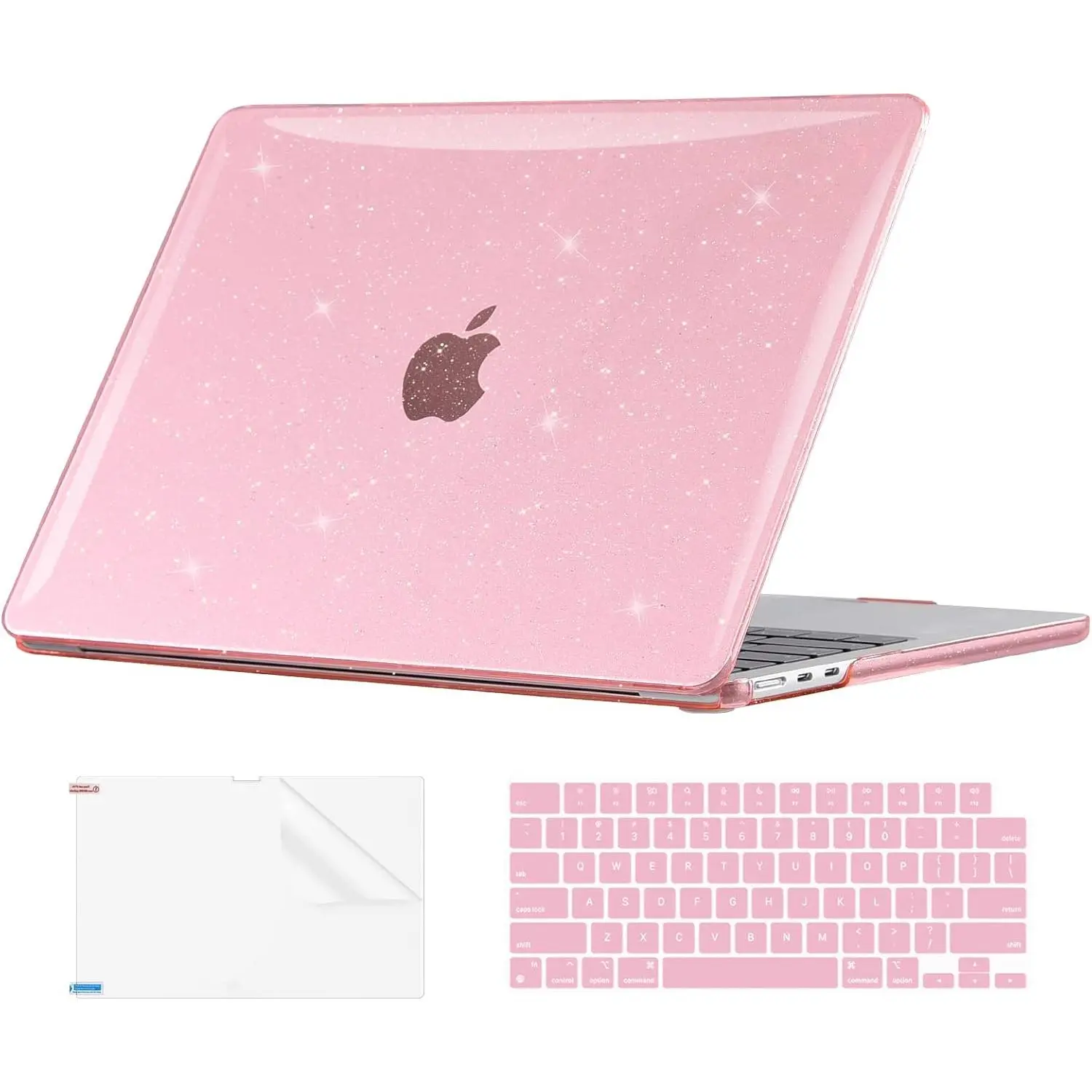 Case Compatible with MacBook Air 15 inch M4 2025 2024 2023 Release A3241 M3 A3114 M2 A2941, Glitter Plastic Hard Shell Case + Keyboard  + Screen Protector, Sparkly Pink