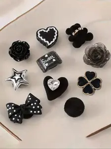 Cute Black Shoe Charms, Fashionable Footwear Decorations for Clogs, Shoe Embellishments for Women, Shoes DIY Accessories for Women & Girls, Shoe Charm Set