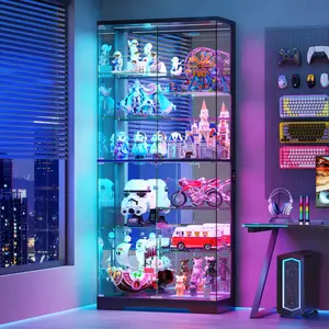 Dystler 71'' Glass Display Cabinet - with RGB Lights,10-Tier Curio Cabinet with Glass Doors,Lockable Lego Display Case with Human Body Sensor,Tall Showcase Cabinets for Collectibles