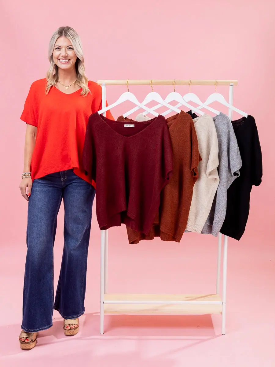 Zenana V Neck Short Sleeve Sweater | S/M-L/XL