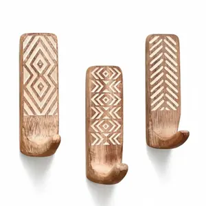 Boho adhesive wall hooks Decorative Wood Adhesive Wall Hooks for Coats