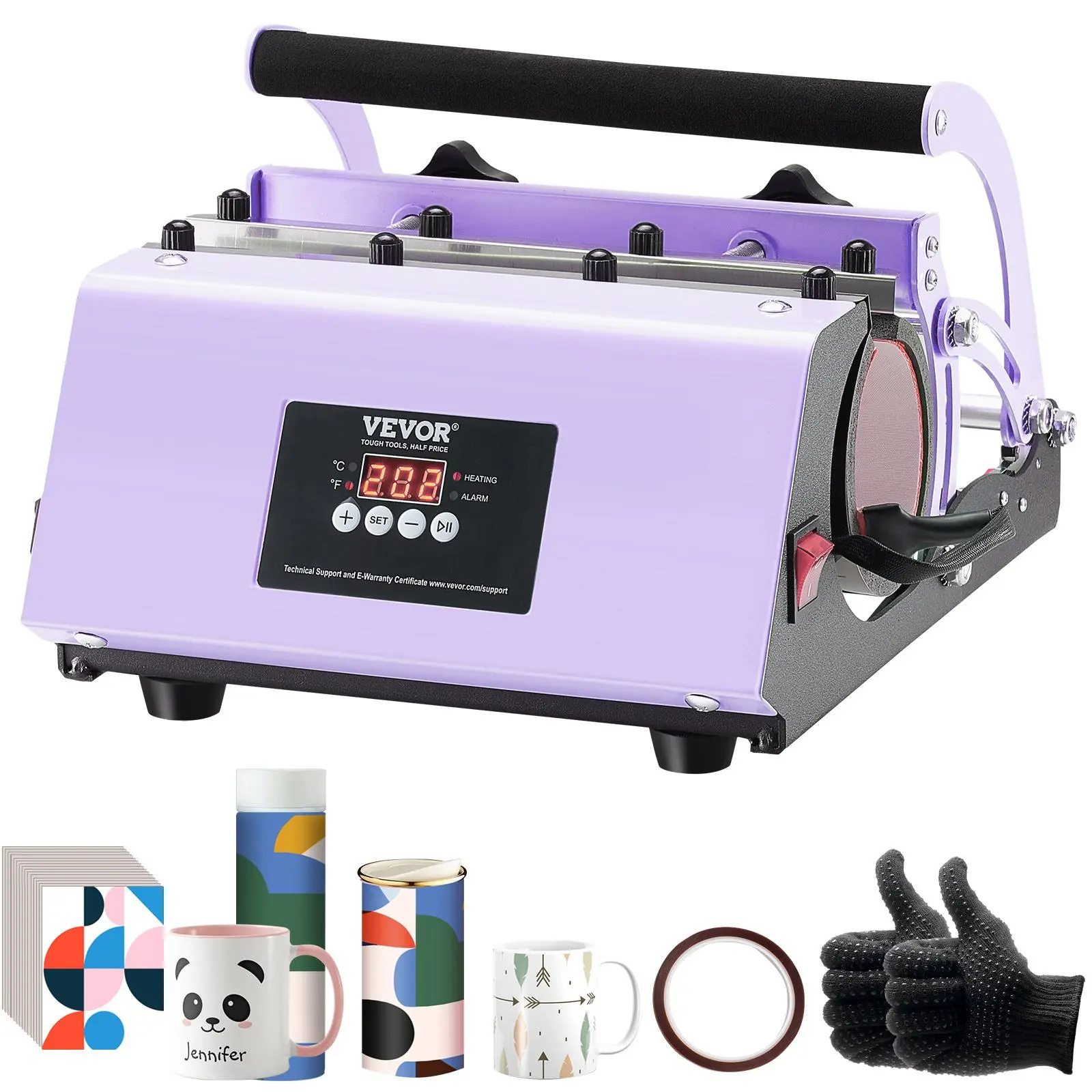 【Summerfinds】VEVOR Custom Sublimation Press Machine for 11-30oz Tumblers - Fast & Even Heating, Touchscreen UI, Temp/Time Control, Sublimation Paper, Tape & Gloves Included - Purple DIY Craft Supplies for Personalized Prints, Halloween