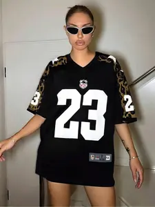 Women's Colorblock Patchwork Print Baseball Jersey, Casual Leopard Print V Neck Short Sleeve T-shirt for Summer, Ladies Clothes for Daily Wear Jersey Top