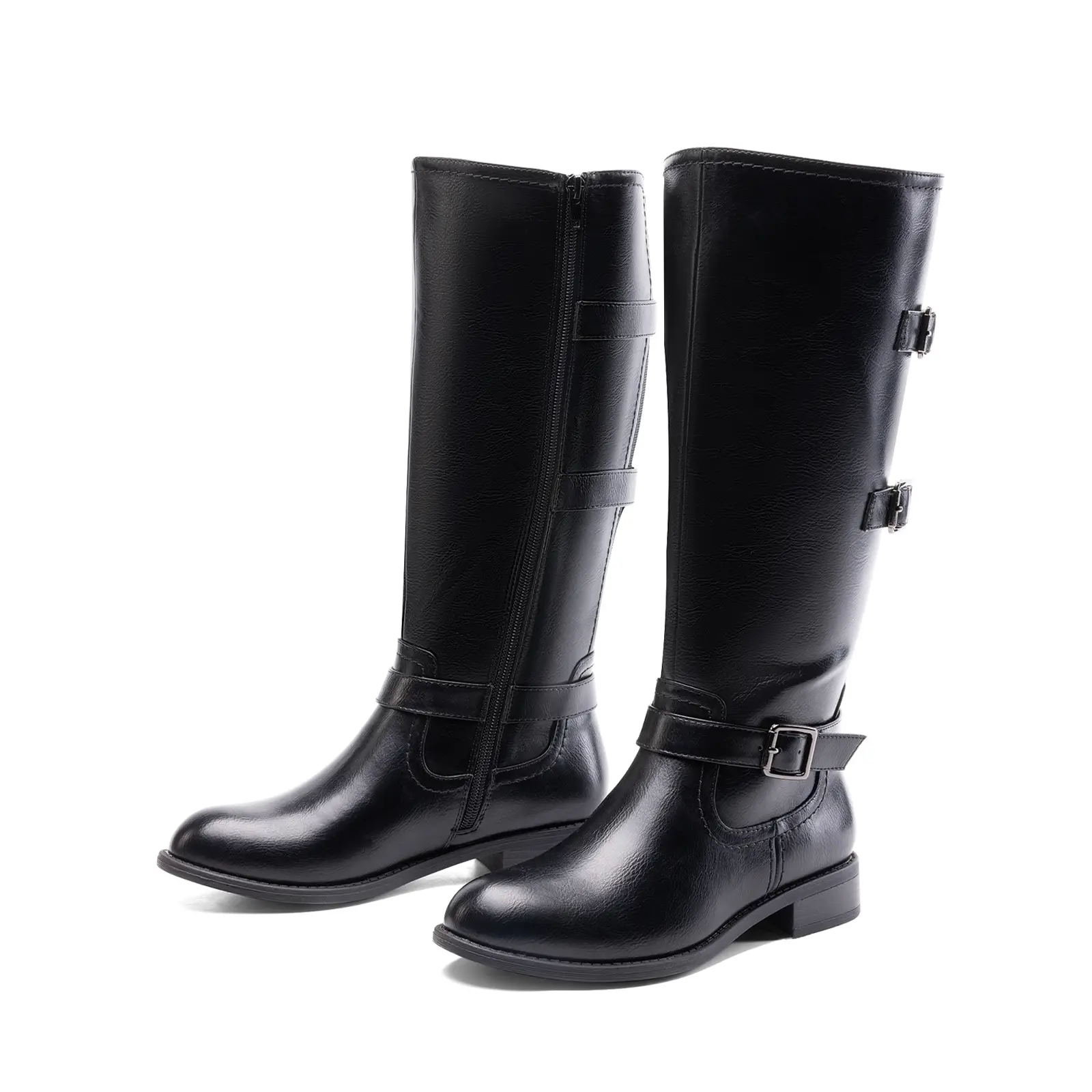 Women's Retro Chic Versatile Multi-Buckle Boots with Stacked Heel, Soft Vegan Leather, and Anti-Slip Sole Girl Walking Shoes Classic Comfort Casual Elegant Insole Footwear
