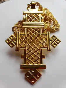 Large Sacred Ethiopian Orthodox Cross Necklace | Lalibela Cross Pendant on Rope Chain (24KGP) መስቀል | Rastafari | Roots & Culture | Habesha Gifts!