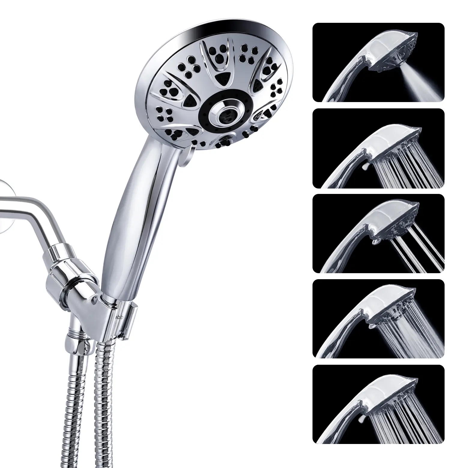 Klabb Shower Set K-8 High Pressure Chrome Face Handheld Shower with 4.3 Inch Soft Hose, High Pressure Filter Showerhead with Switch Features 5 Functions Power Spray + Drip + Massage + Mist + Rainfall hibben t shower High Pressure Massage Shower Head