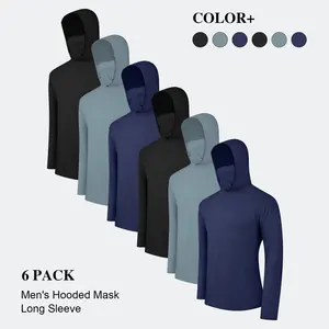 6 Pack Men's Casual Hoodie Pullovers Multicolored Long Sleeve Lightweight UPF Sun Protection Soft Breathable Quick Drying Hoodies With Mask Comfort Multi-Occasion Wear Menswear Set Stylish Tops Workwear With Face Mask Summerwins fathers day gift ideas