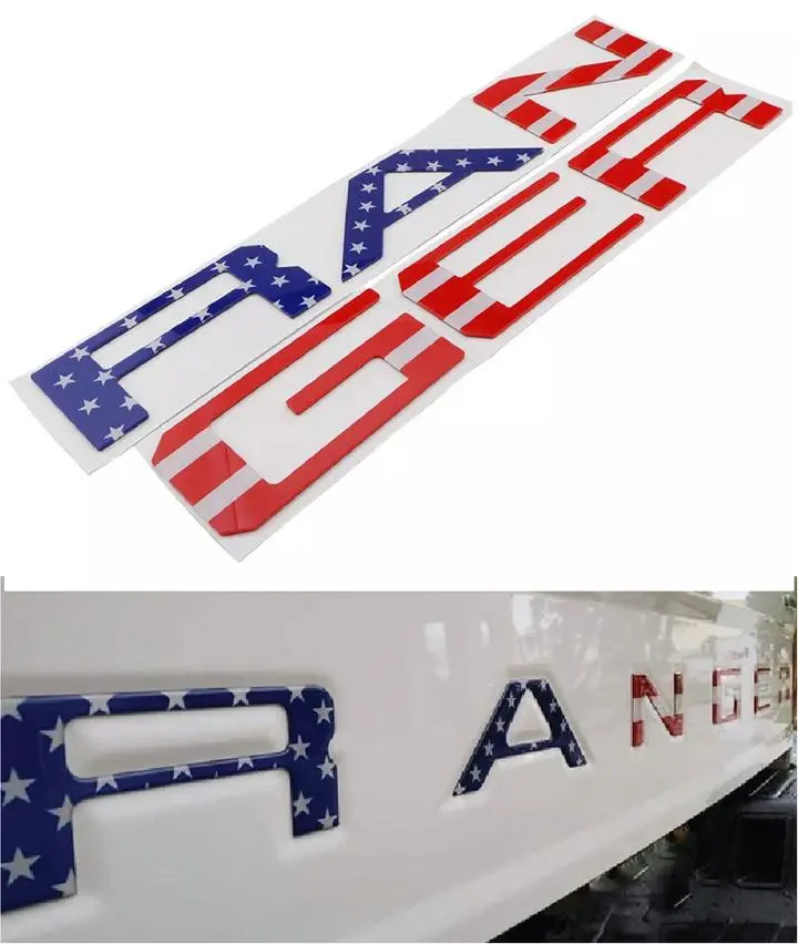 3D Raised ABS Plastic USA Flag Truck Tailgate Letters, Self-Adhesive Patriotic Look Car Exterior Decals, Replacement Emblem Accessory for 2019-2021 Ranger Decals for Trucks & Car Vehicle Decoration, Vehicle Exterior Decoration, Truck Accessories