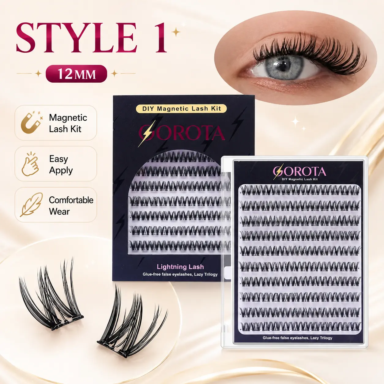 12 mm D-curl self-adhesive press-on false eyelashes, thin, curled, flawless lash extensions, no glue needed, easy installation in 5 seconds, reusable segmented lashes suitable for beginners, create a natural makeup look