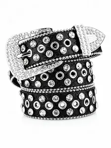 Women Rhinestone Decorated Belt Crystal Studded Fashion Trendy Belt Versatile Waist Belt Full Drill Sparkly Evening Party Belt for Jeans Dress