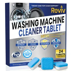 Reviv Washing Machine Cleaner Tablets - 24 Count, 1-Year Supply, Biodegradable & Non-Toxic for All Types of Washers, Dissolves Grime & Mildew