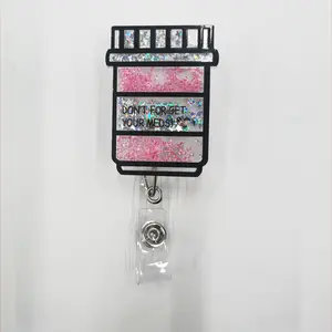 Expandable Badge Clip Holder, Glitter Design, Star Elements, Expandable Structure & Clips, Ideal for Hanging Badges