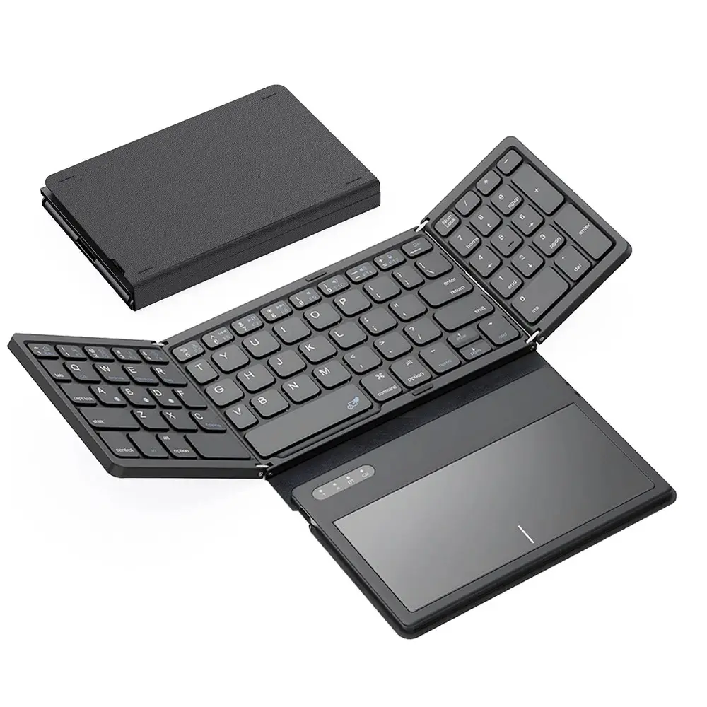 Foldable Bluetooth Keyboard, Portable Full Size Folding Keyboard with Large Touchpad, Numeric Keypad, PU Leather, Portable Rechargeable Keyboard, Electronic Keyboard, Wireless TravelKeyboard for Windows Android Mac(Sync up to 3 Devices)