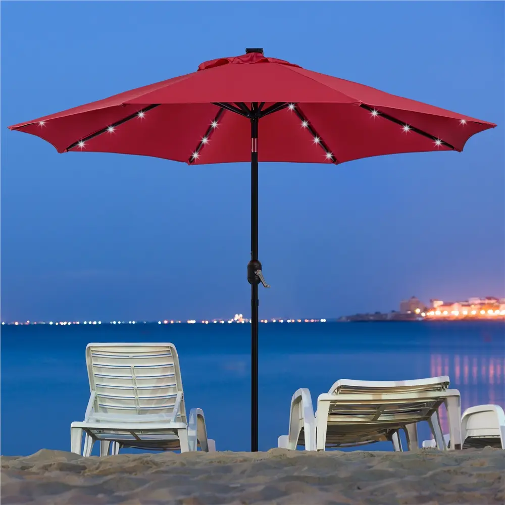 【Solar Lights】Costoffs 9ft Patio Umbrella with 32 LED Solar Lights, Easy Tilt & Crank - Solar Powered Outdoor Parasol for Garden, Deck & Pool