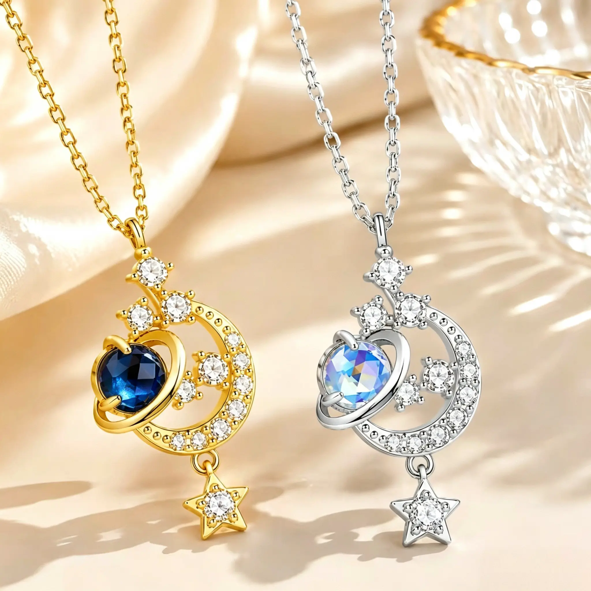 Moon Lane Moonlight Crystal Star Necklace for Women – Celestial Galaxy Pendant with Sparkling Cubic Zirconia, Dreamy Moon & Star Delicate Jewelry, Elegant Romantic Gift for Her, Everyday & Anniversary Wear