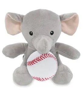 DOLLIBU 6-Inch Polyester Soft Huggable Elephant Stuffed Animal with Baseball Plush Accessory, Customized Gift for Ages 0+
