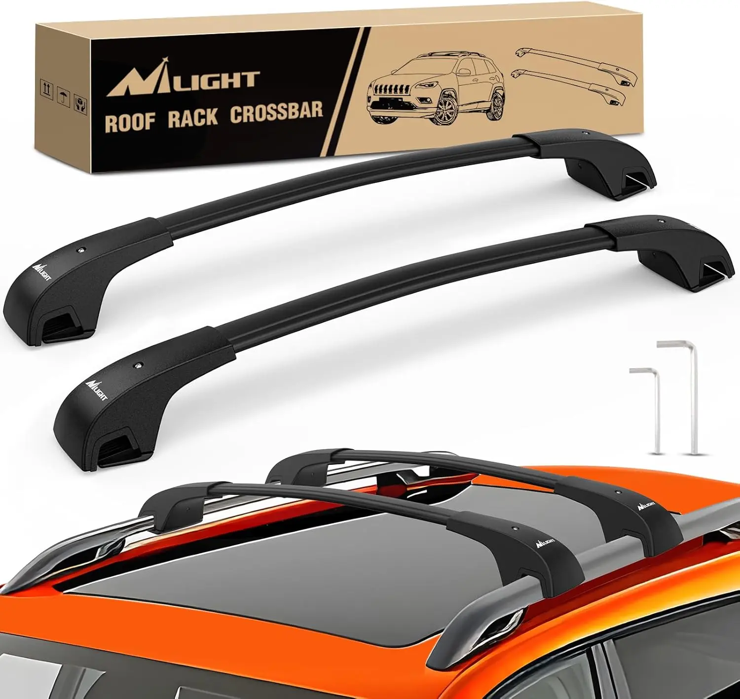 Nilight Adjustable Aluminum Car Roof Rack Cross Bars, Aerodynamic Car Accessory with Rubber Pads for 2014-2023 Jeep Cherokee (With Side Rails) – Ideal for Cargo, Luggage, Bikes, Snowboard Carrying