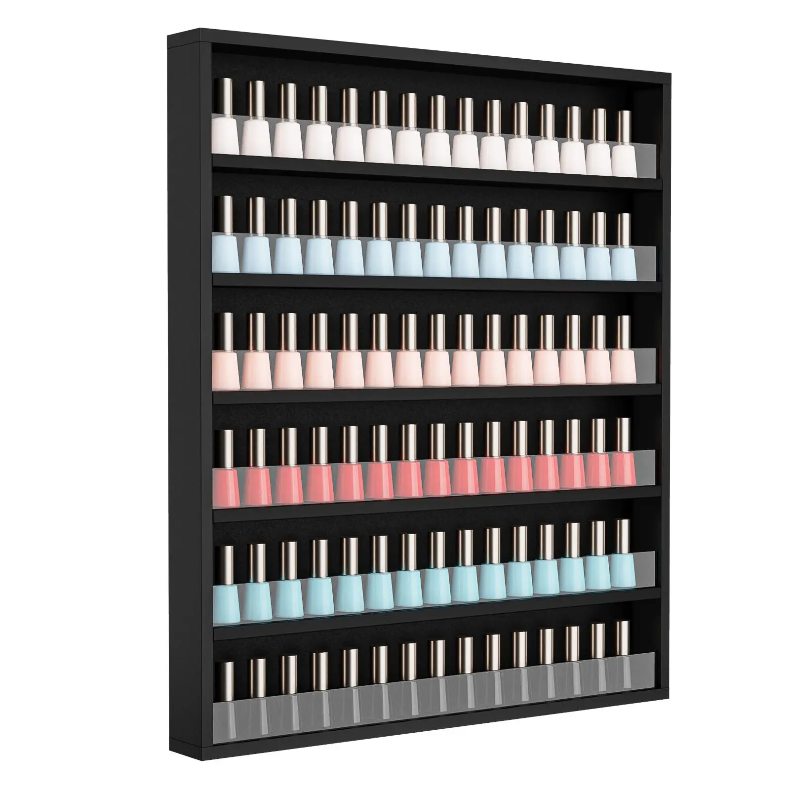 OmySalon 6-Tier Nail Polish Shelves - Wall-Mount Adjustable Rack, Holds 120 Bottles, Easy-Installation Commercial Salon Furniture Organizer